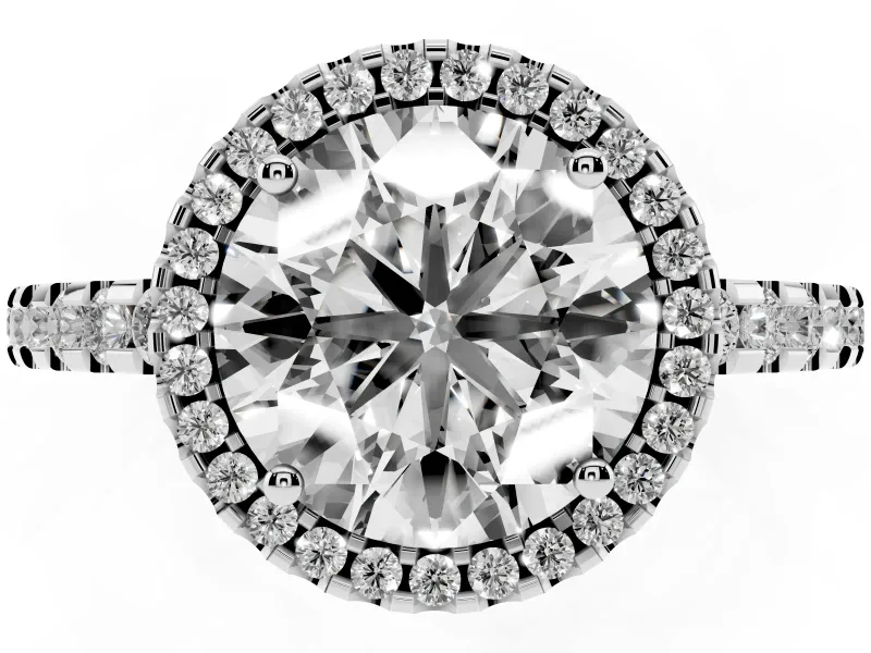 Round Halo Engagement Ring Setting | Half Pave Band | Platinum