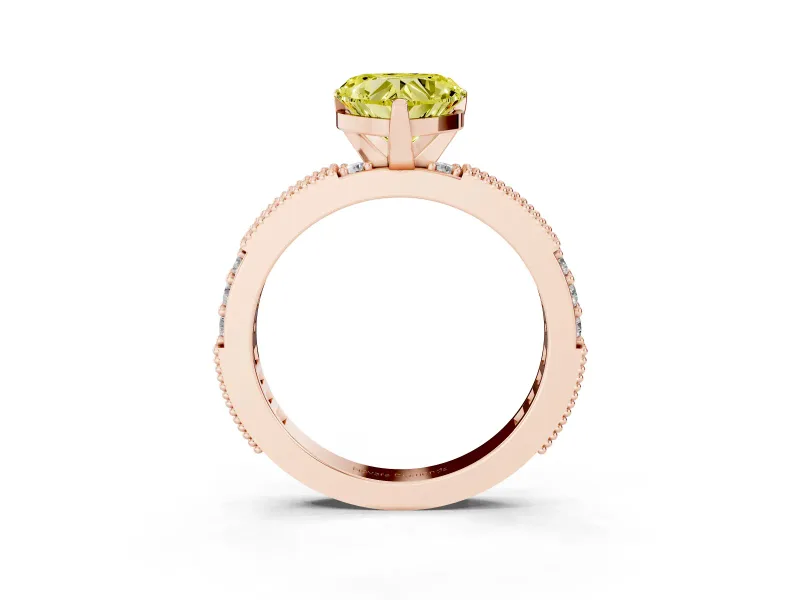 Fancy Yellow Heart Cut Diamond Solitaire Ring Set in Rose gold with Slim Pavé Band and Prong Setting