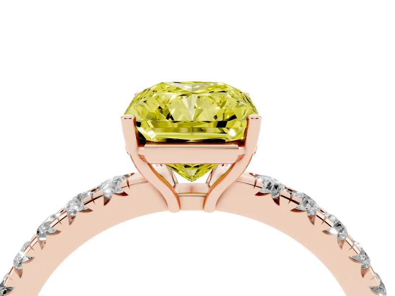 Radiant Cut Pave Solitaire Engagement Ring Setting for a Fancy Yellow Lab-Grown Diamond | Shared Prong Band | Rose Gold