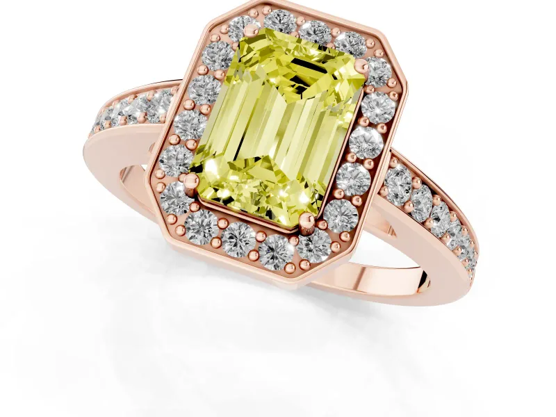 Emerald Cut Framed Halo Engagement Ring Setting for a Fancy Yellow Lab-Grown Diamond | Rose Gold