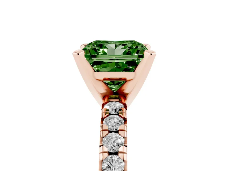 Princess Cut Pavé Solitaire Engagement Ring Setting for a Fancy Green Lab-Grown Diamond | Rose Gold
