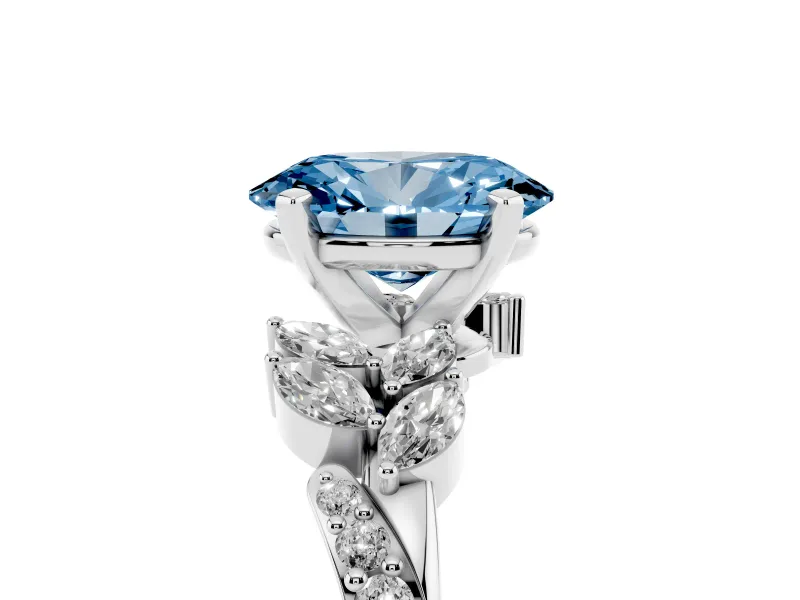 Oval Floral Engagement Ring Setting for a Fancy Blue Lab-Grown Diamond | Sterling Silver