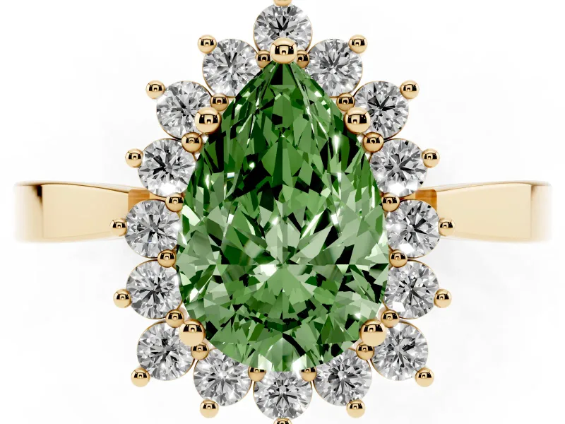 Pear-Shaped Scalloped Halo Engagement Ring Setting for a Fancy Green Lab-Grown Diamond | Yellow Gold