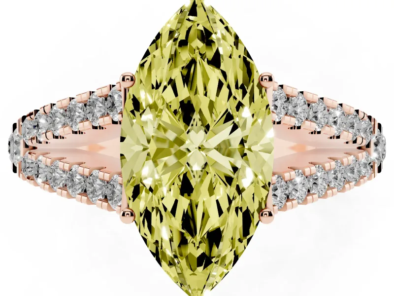 Marquise Graduated Split Shank Engagement Ring Setting for a Fancy Yellow Lab-Grown Diamond | Rose Gold