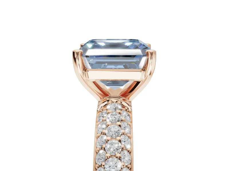 Asscher Cut Domed Pavé Engagement Ring Setting for a Fancy Blue Lab-Grown Diamond | Rose Gold