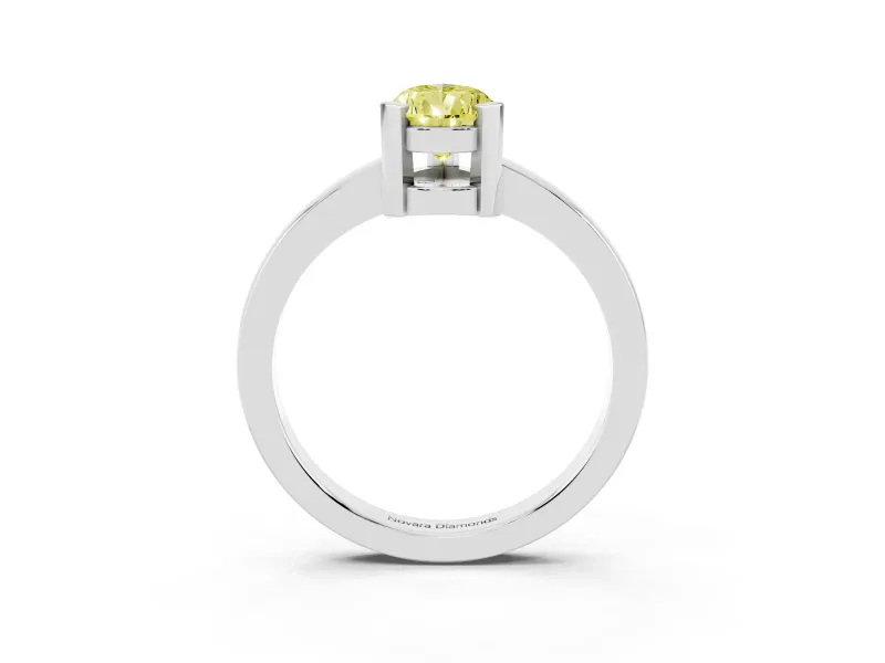 Fancy Yellow Pear Cut Diamond Solitaire Ring Set in Silver with Prong Head and Smooth Polished Band