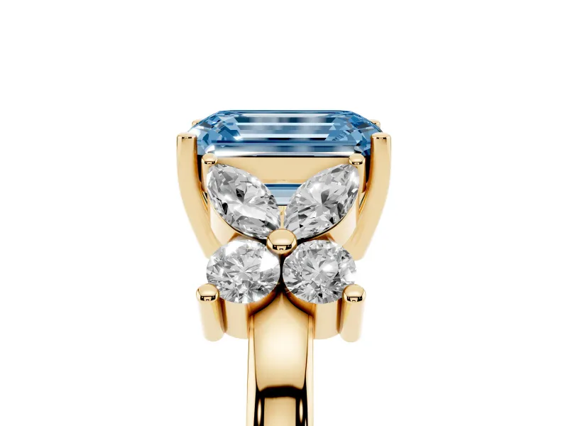 Emerald Cut Floral Engagement Ring Setting for a Fancy Blue Lab-Grown Diamond | Yellow Gold