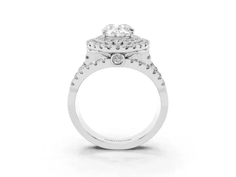 Oval Double Halo Split Shank Engagement Ring Setting | Pave Strands | White Gold