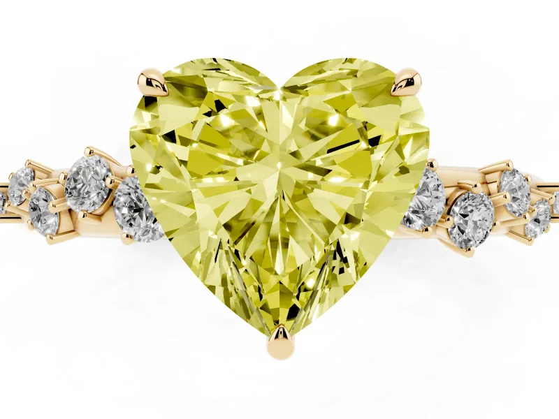 Heart-Shaped Graduated Solitaire Engagement Ring Setting for a Fancy Yellow Lab-Grown Diamond | Yellow Gold