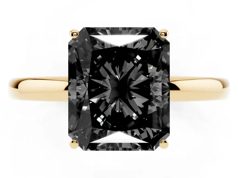 Radiant Cut Hidden Halo Engagement Ring Setting for a Black Center | Thin Band | Yellow Gold