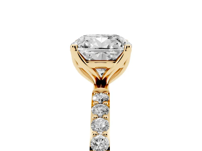 Cushion Cut Pave Solitaire Engagement Ring Setting | Fine Line Pave Band | Yellow Gold