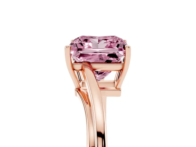 Fancy Pink Princess Cut Diamond Solitaire Twist Band Ring Set in Rose gold with Prong Setting