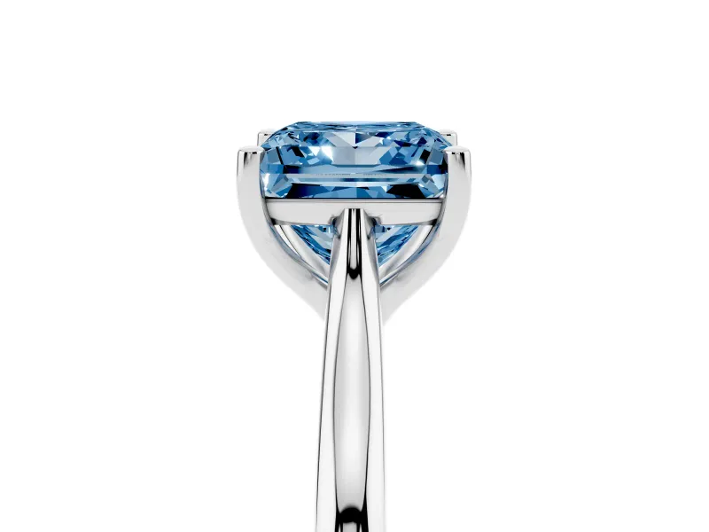 Fancy Blue Princess Cut Diamond Solitaire Ring Set in Platinum with Cathedral Band and Prong Setting