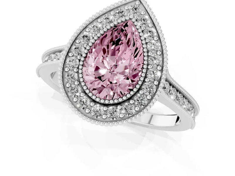 Pear-Shaped Vintage Milgrain Halo Engagement Ring Setting for a Fancy Pink Lab-Grown Diamond | Bezel Head | Platinum