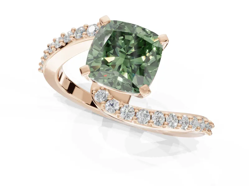 Cushion Cut Bypass Pavé Engagement Ring Setting for a Fancy Green Lab-Grown Diamond | Rose Gold