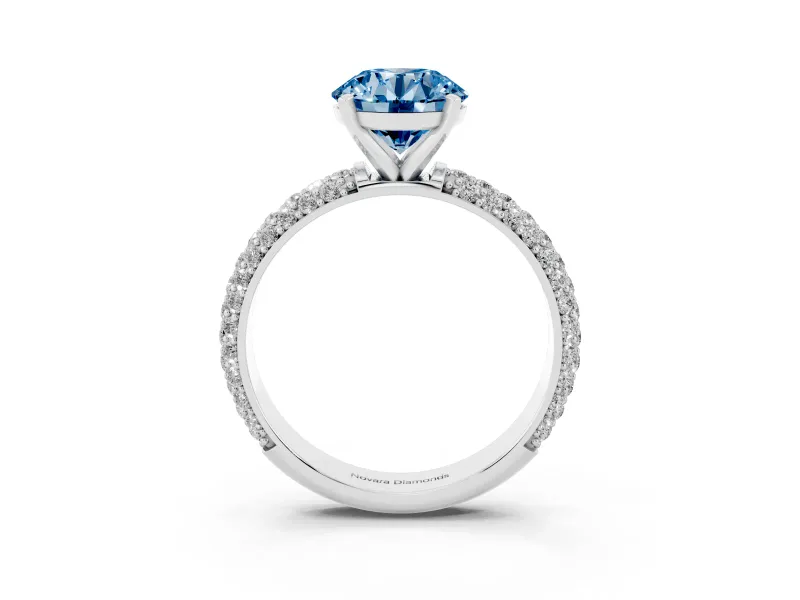 Round Domed Pavé Engagement Ring Setting for a Fancy Blue Lab-Grown Diamond | White Gold