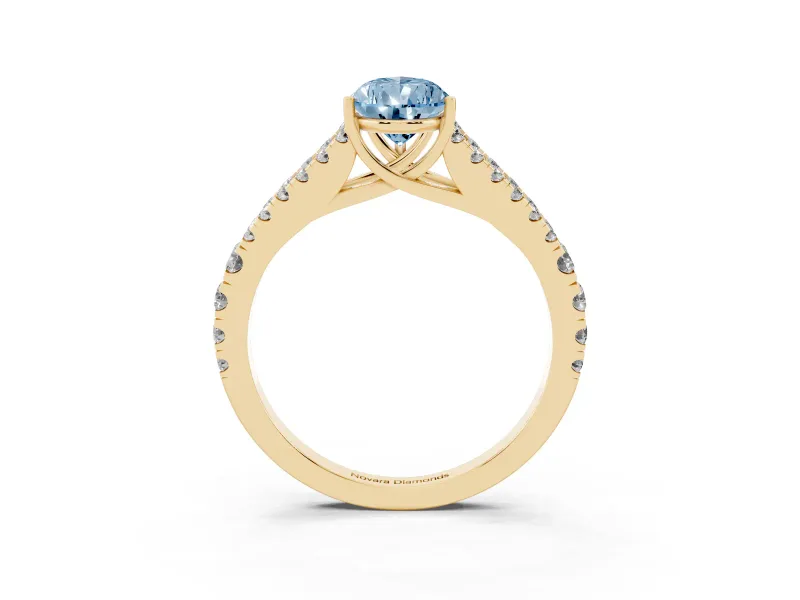 Pear-Shaped Graduated Split Shank Engagement Ring Setting for a Fancy Blue Lab-Grown Diamond | Yellow Gold
