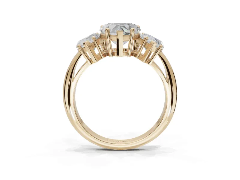 Heart-Shaped Three Stone Engagement Ring Setting | Plain Band | Yellow Gold