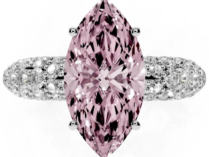 Marquise Multi Row Pave Engagement Ring Setting for a Fancy Pink Lab-Grown Diamond | Sterling Silver