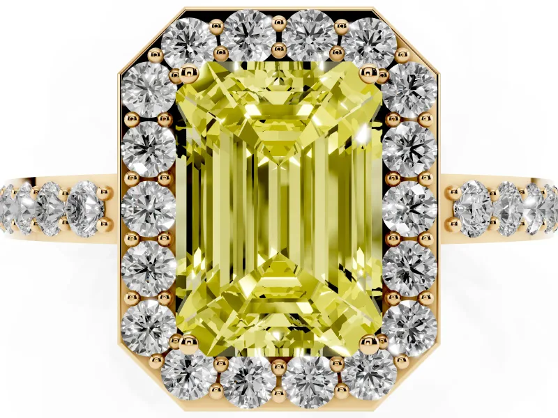 Emerald Cut Halo Engagement Ring Setting for a Fancy Yellow Lab-Grown Diamond | Yellow Gold - Design NV-24751