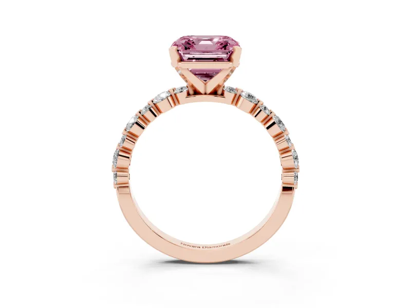 Asscher Cut Pavé Solitaire Engagement Ring Setting for a Fancy Pink Lab-Grown Diamond | Rose Gold