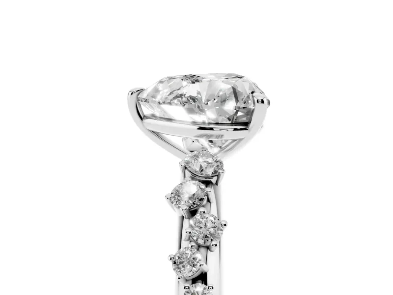 Heart Cut Diamond Cluster Solitaire Ring Set in White gold with Prong Setting
