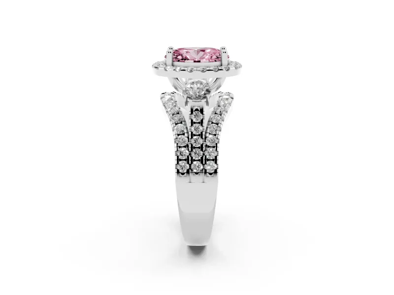 Oval Halo Split Shank Engagement Ring Setting for a Fancy Pink Lab-Grown Diamond | Round Side Stones | Platinum