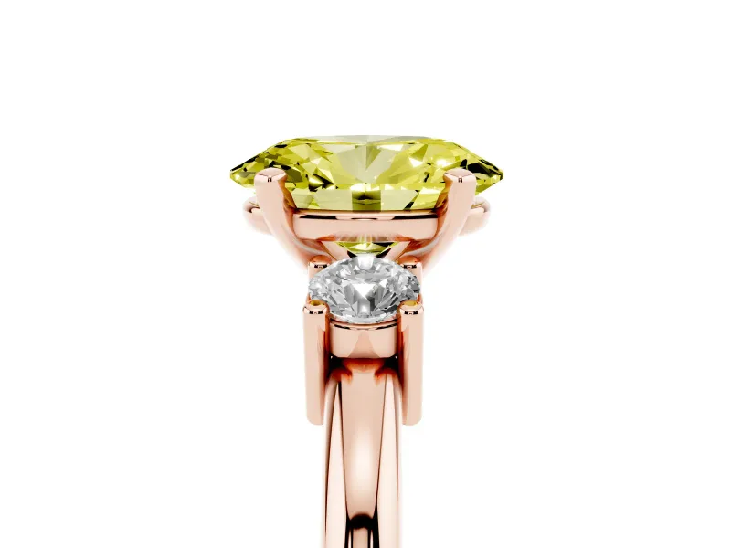 Oval Three Stone Engagement Ring Setting for a Fancy Yellow Lab-Grown Diamond | Round Side Stones | Rose Gold