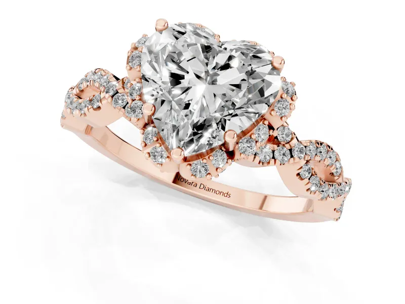 Heart-Shaped Milgrain Halo Engagement Ring Setting | Graduated Shoulders | Rose Gold