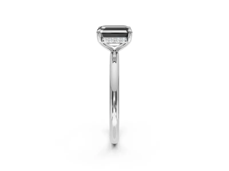 Asscher Cut Hidden Halo Engagement Ring Setting for a Black Center | Thin Plain Band | White Gold
