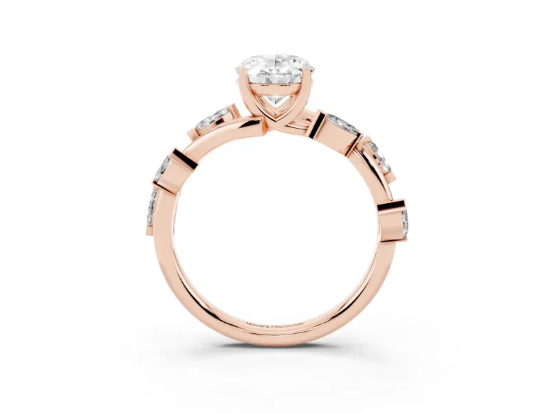 Oval Twisted Vine Engagement Ring Setting | Marquise Side Stones | Rose Gold