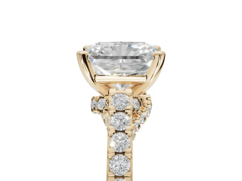 Radiant Cut Pavé Solitaire Engagement Ring Setting | Crossover Gallery | Yellow Gold