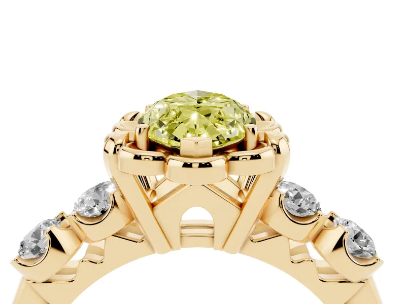 Marquise Floral Engagement Ring Setting for a Fancy Yellow Lab-Grown Diamond | Petal Frame and Side Stones | Yellow Gold