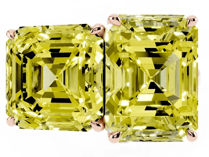 Fancy Yellow Asscher Cut and Emerald Cut Toi Moi Ring Set in Rose gold with Prong Setting