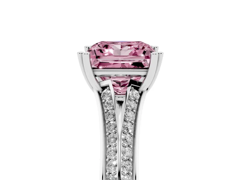 Princess Cut Split Shank Engagement Ring Setting for a Fancy Pink Lab-Grown Diamond | Pave Band | Sterling Silver