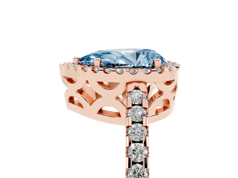 Pear-Shaped Pave Halo Engagement Ring Setting for a Fancy Blue Lab-Grown Diamond | Rose Gold