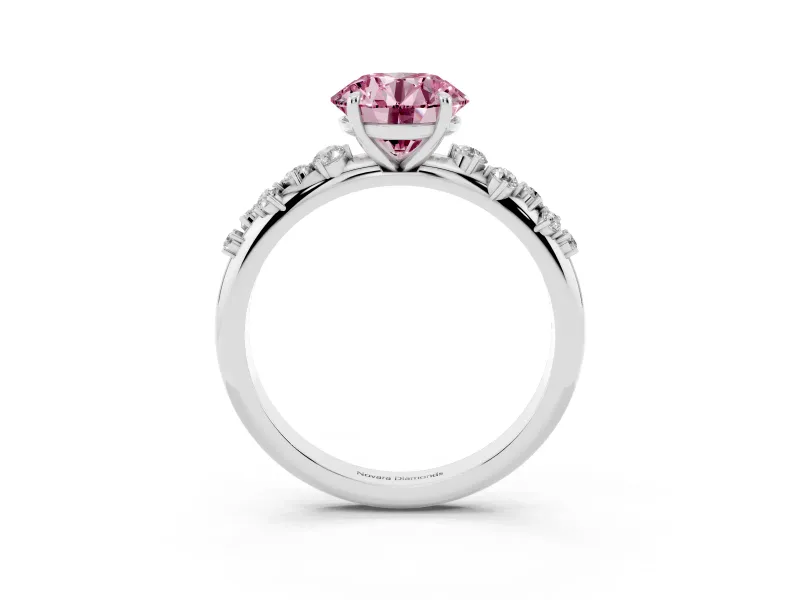 Fancy Pink Round Cut Diamond Cluster Solitaire Ring Set in Platinum with Prong Setting