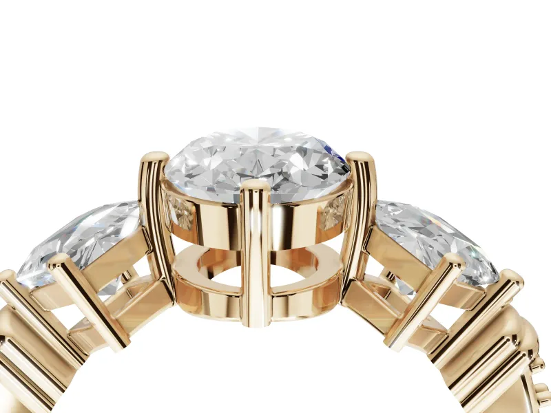 Oval Three Stone Engagement Ring Setting | On-Point Princess Side Stones | Yellow Gold