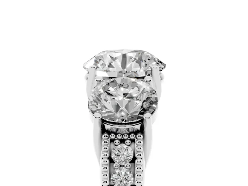 Round Vintage Three Stone Engagement Ring Setting | Milgrain Pavé Band | Platinum