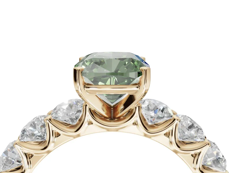 Cushion Cut Engagement Ring Setting for a Fancy Green Lab-Grown Diamond | Yellow Gold - Design NV-24455