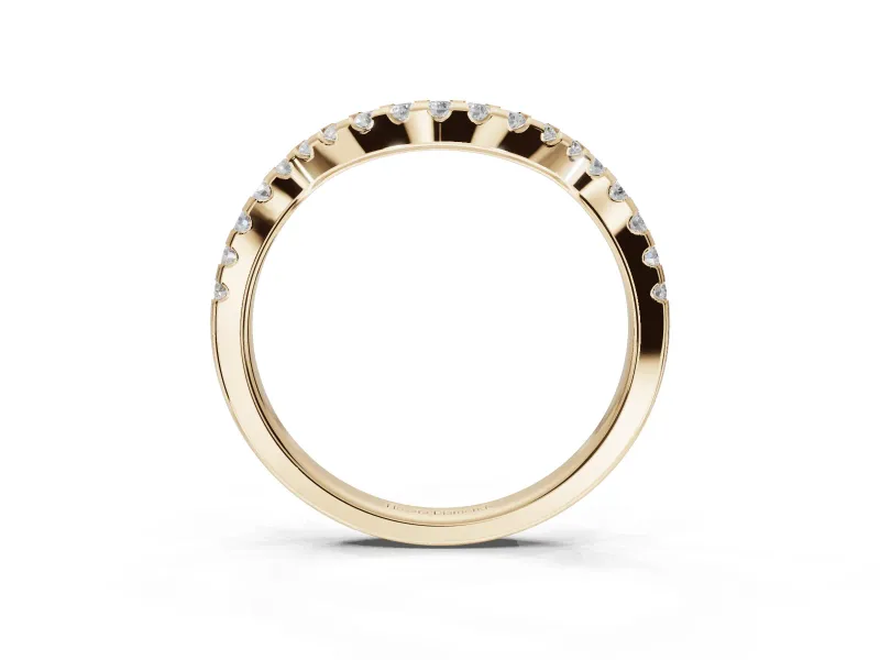 Round Lab-Grown Diamond Pavé Curved Wedding Band | Micro Prong Set | Yellow Gold