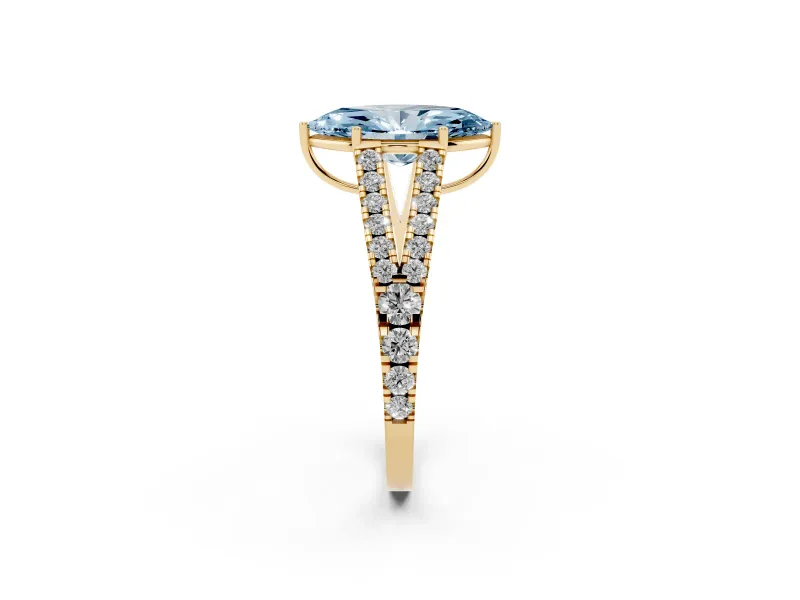 Marquise Graduated Split Shank Engagement Ring Setting for a Fancy Blue Lab-Grown Diamond | Yellow Gold