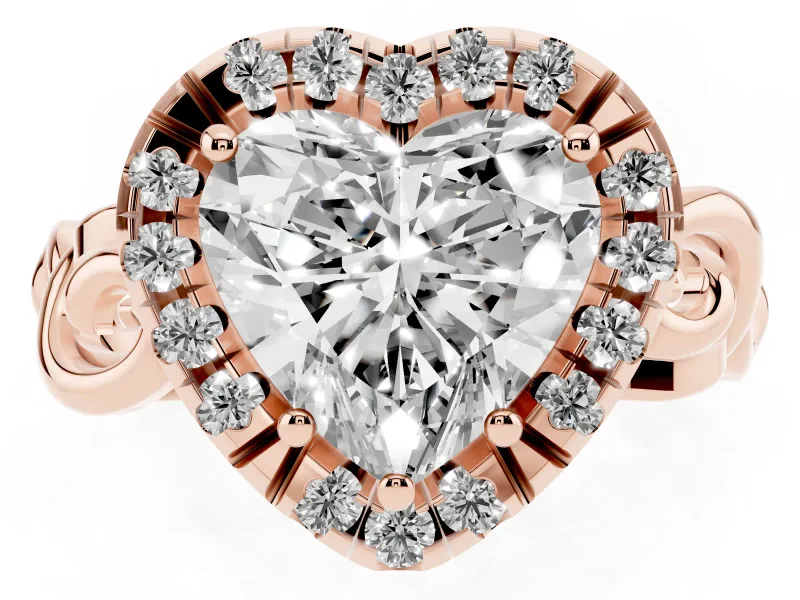 Heart-Shaped Vintage Filigree Halo Engagement Ring Setting | Scroll Shoulders | Rose Gold