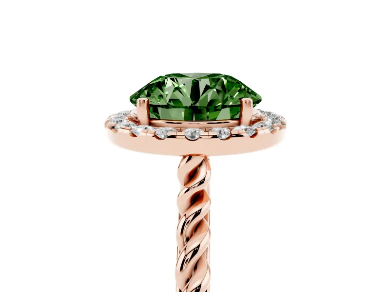 Round Rope Halo Engagement Ring Setting for a Fancy Green Lab-Grown Diamond | Rose Gold