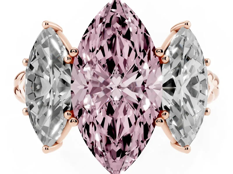 Marquise Three Stone Engagement Ring Setting for a Fancy Pink Lab-Grown Diamond | Braided Band | Rose Gold