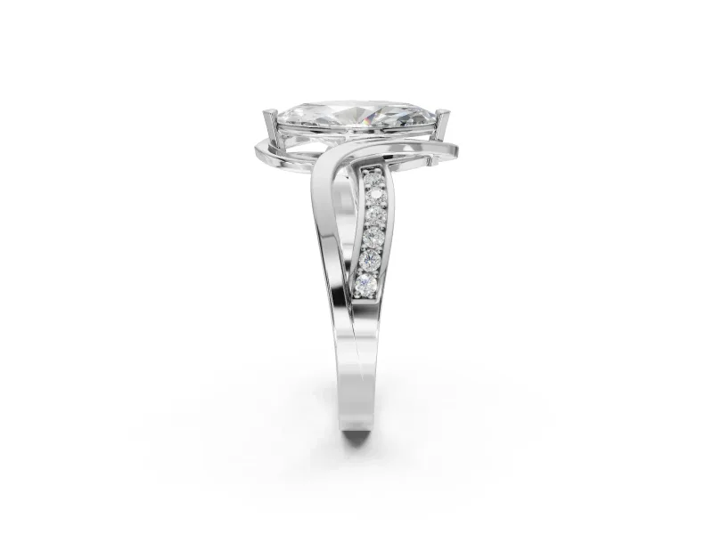 Marquise Bypass Solitaire Engagement Ring Setting | Pavé and Plain Strands | Sterling Silver