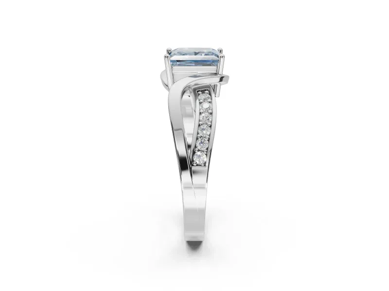 Princess Cut Bypass Engagement Ring Setting for a Fancy Blue Lab-Grown Diamond | Sterling Silver - Design NV-24814