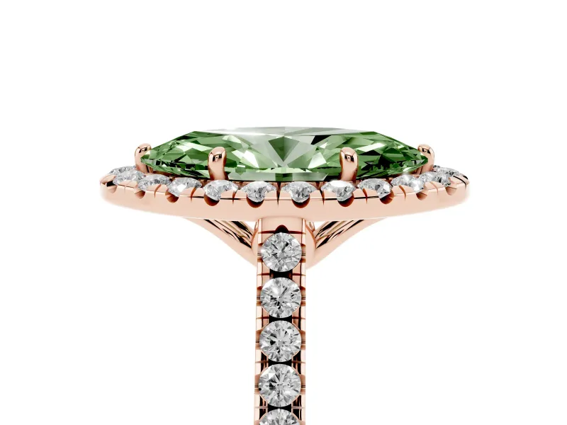 Marquise Raised Halo Engagement Ring Setting for a Fancy Green Lab-Grown Diamond | Rose Gold