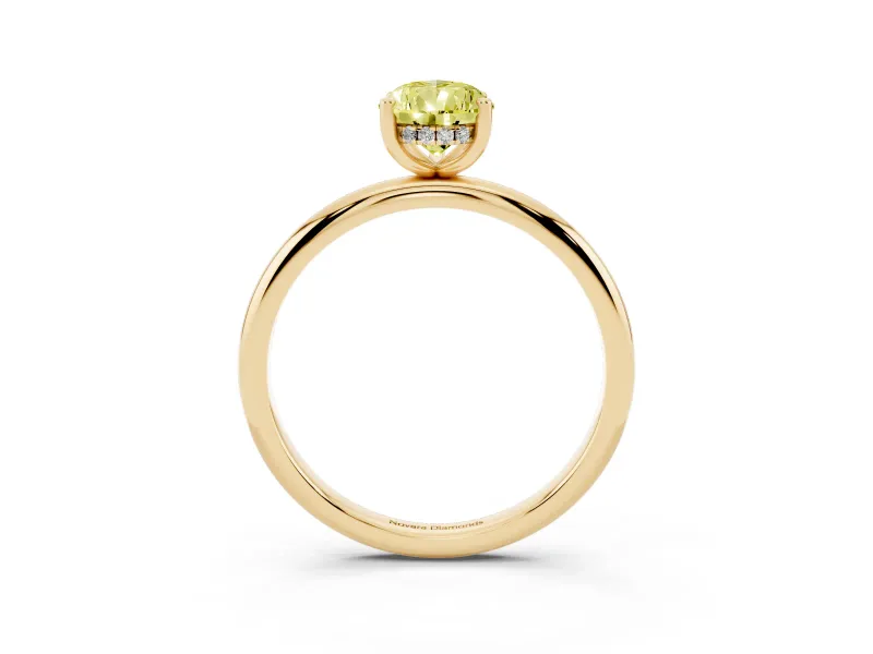 Fancy Yellow Pear Cut Diamond Solitaire Engagement Ring Set in Yellow gold with Prong Setting and Polished Band