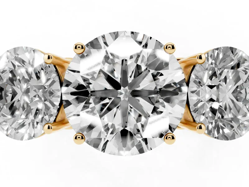 Round Three Stone Engagement Ring Setting | Beaded Shoulders | Yellow Gold
